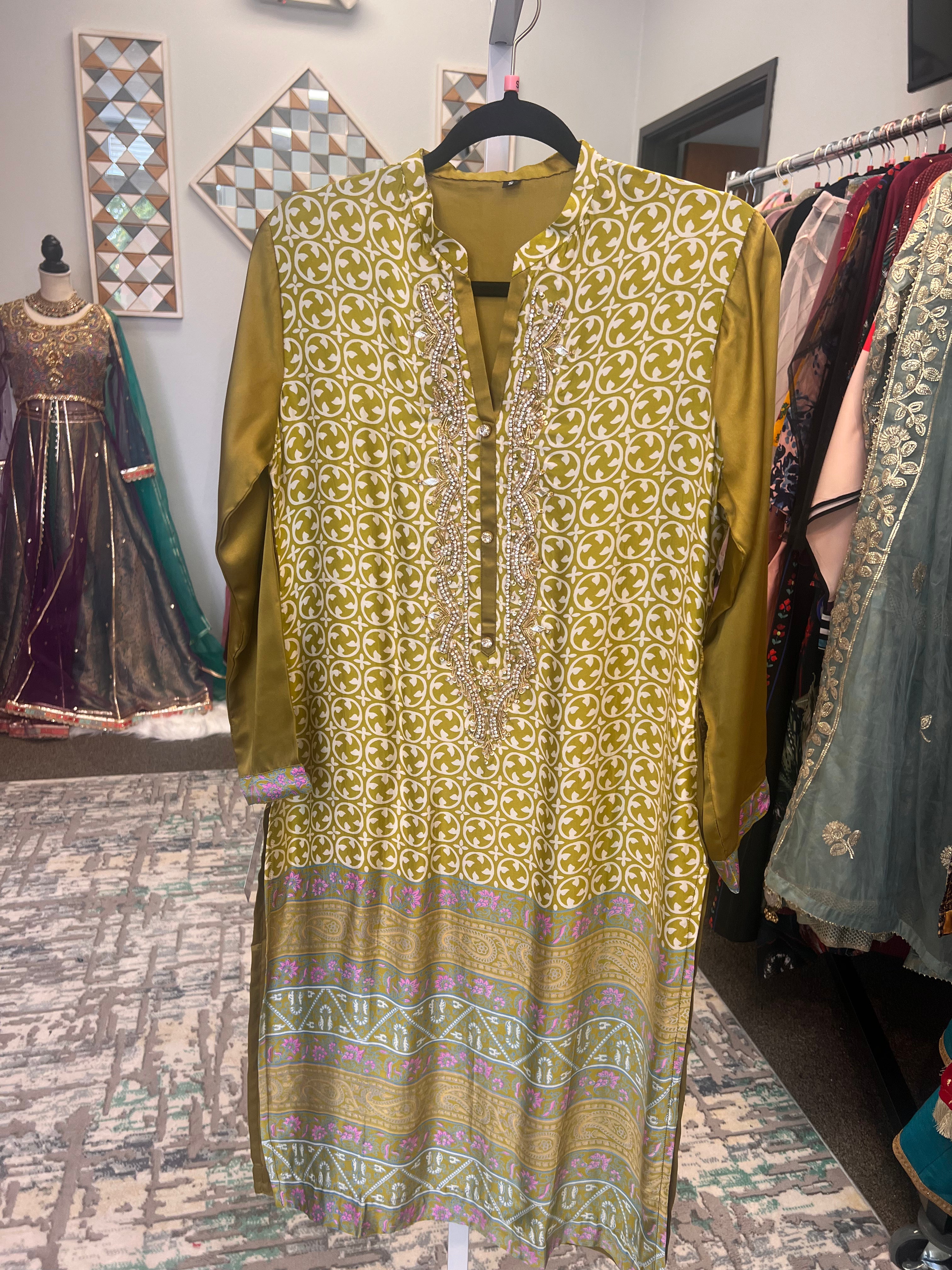 Silk Kurti ( Olive)