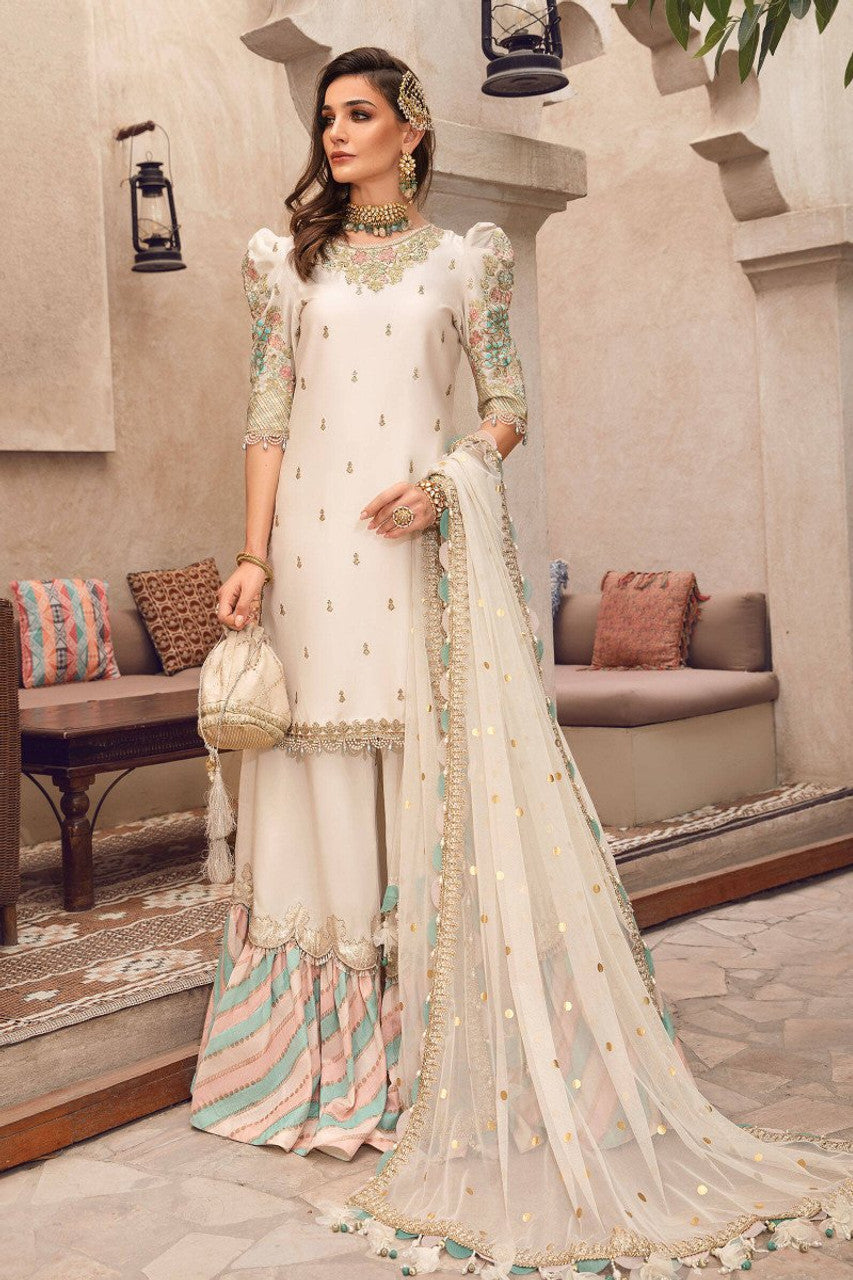 Maria B White Exclusive Silk Lawn Gharara