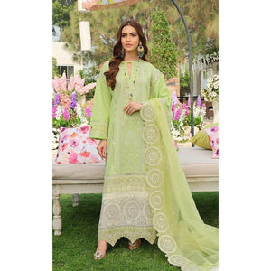 Embroidered Lawn Front & Sleeves Border with Organza Front Daman & Dupatta