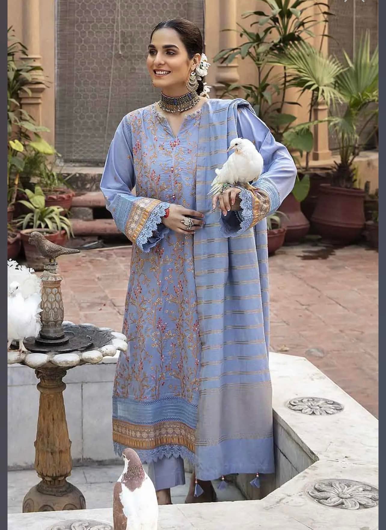 Embroidered Luxury Cotton Suit with Jacquard Dupatta