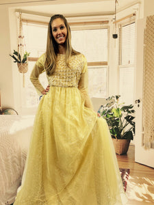 Yellow Gold Lace  Layered Full Gown