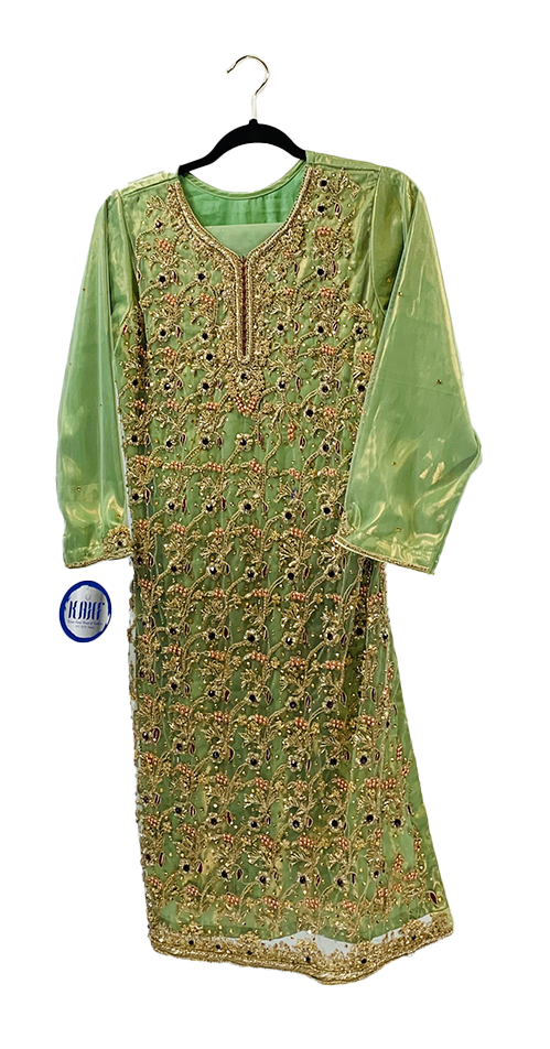 Pistachio Green Formal Heavily Embroidered Dress