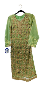 Load image into Gallery viewer, Pistachio Green Formal Heavily Embroidered Dress
