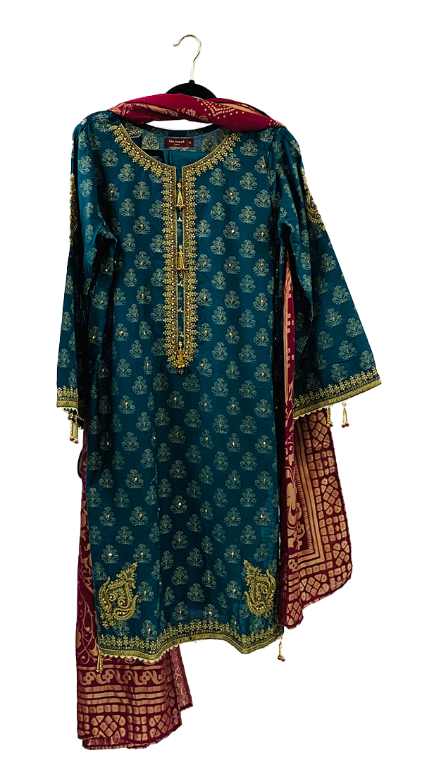 Bin Saeed Teal and Maroon dress