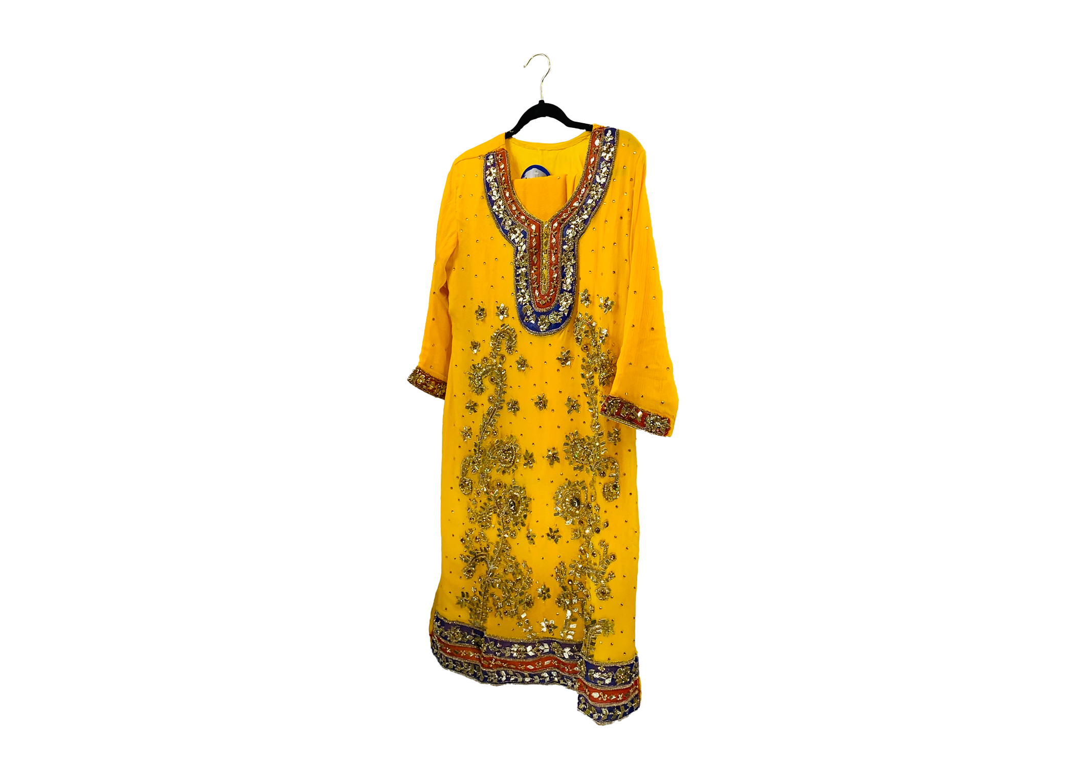 Yellow Embroidered Dress With Gotta Work