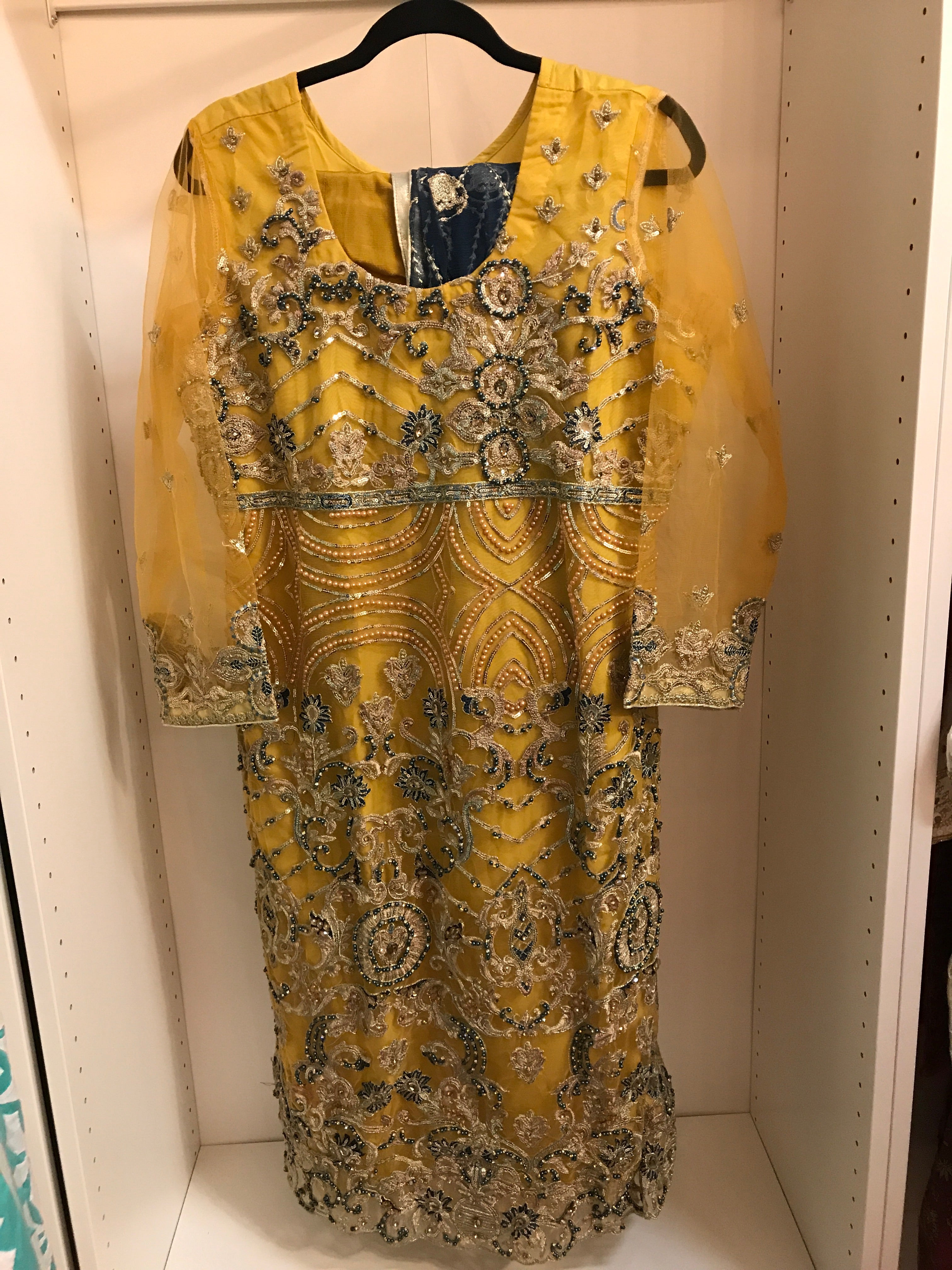 Mustard And Teal Formal Dress