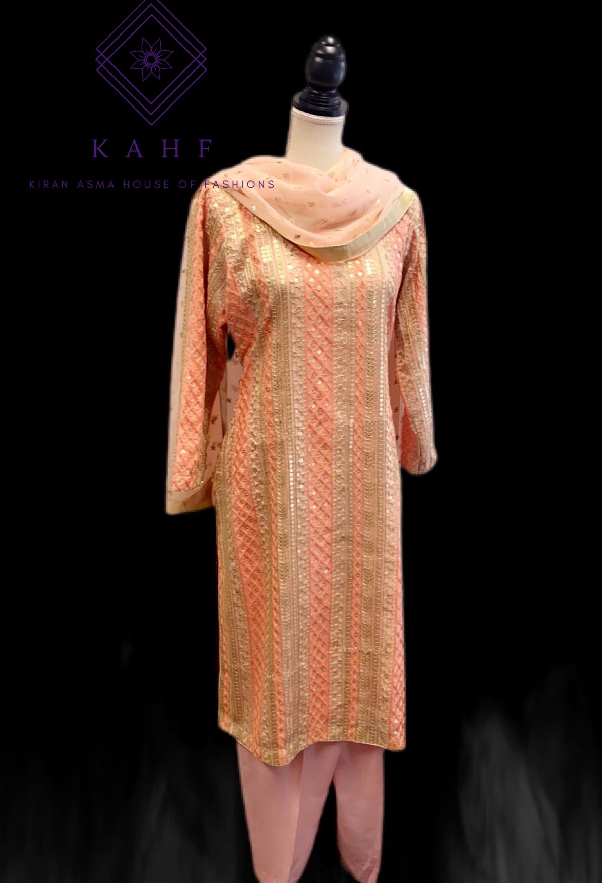 Peach & Gold Chiffon Suit