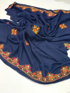 Navy Blue Embroidered Dopatta