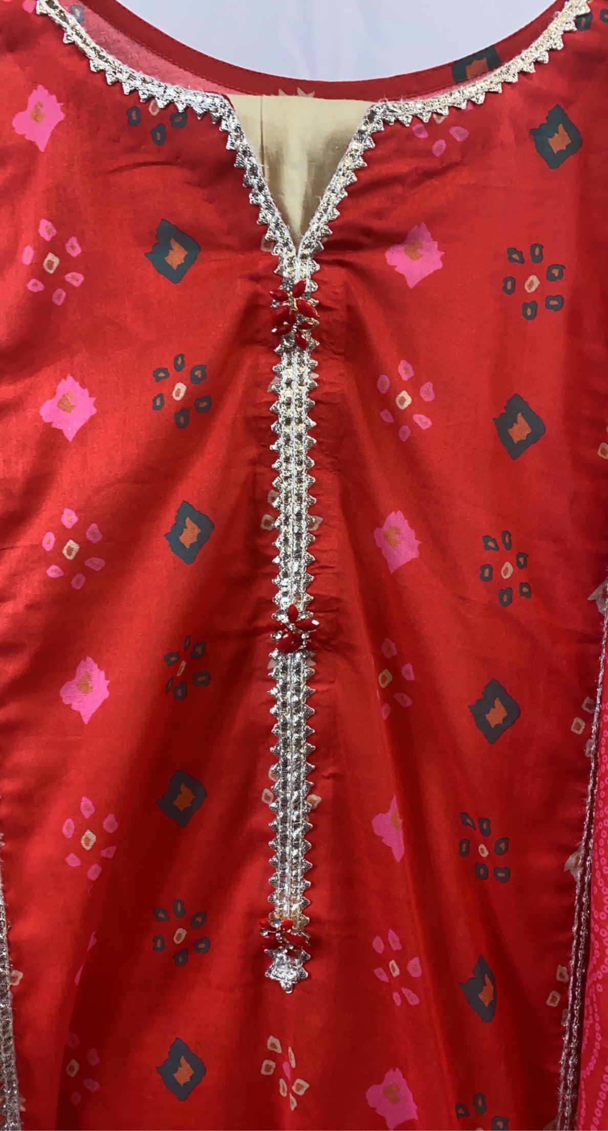 Red Chunri Print Lawn Dress