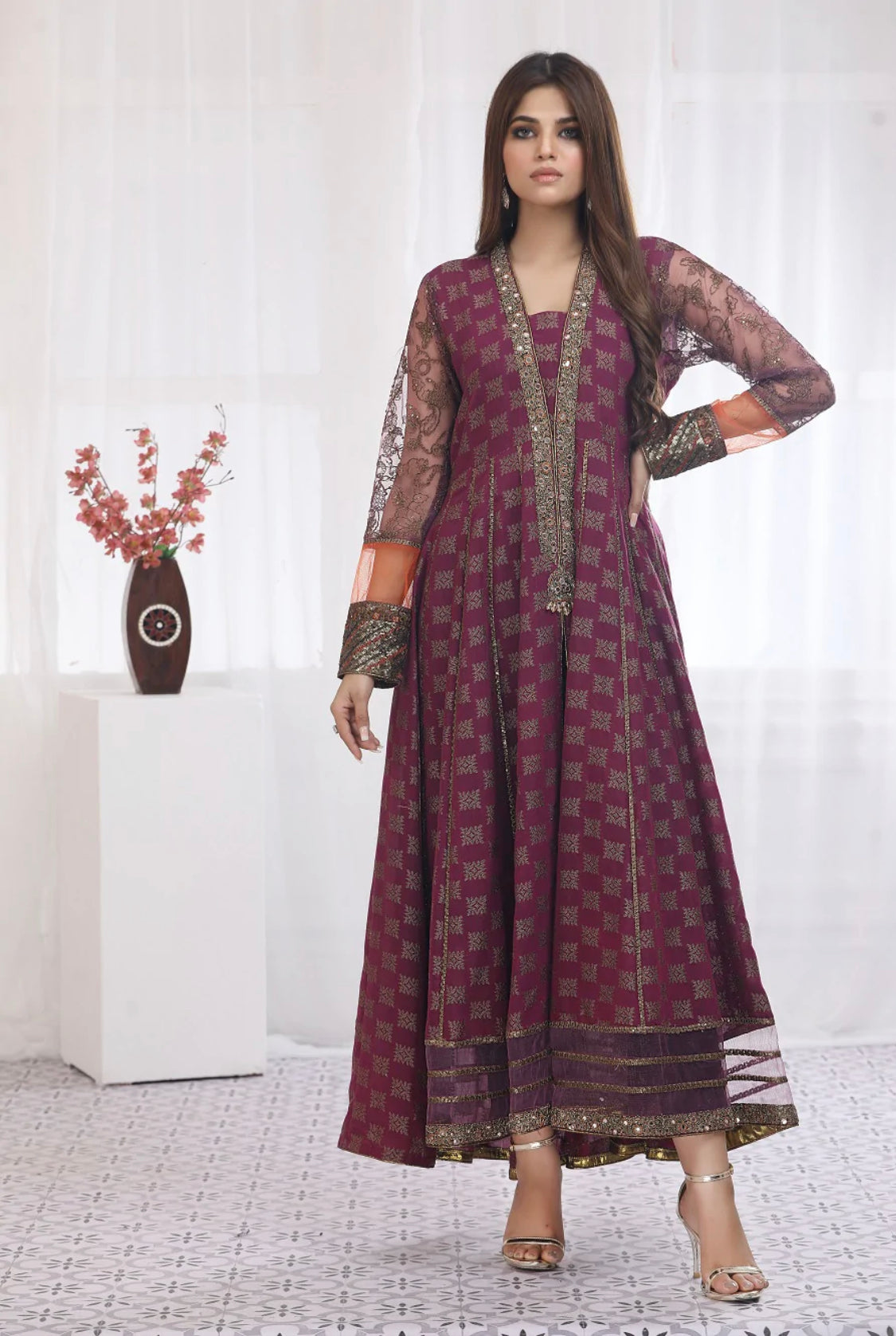 NF-5063 Burgandy Jacquard dress