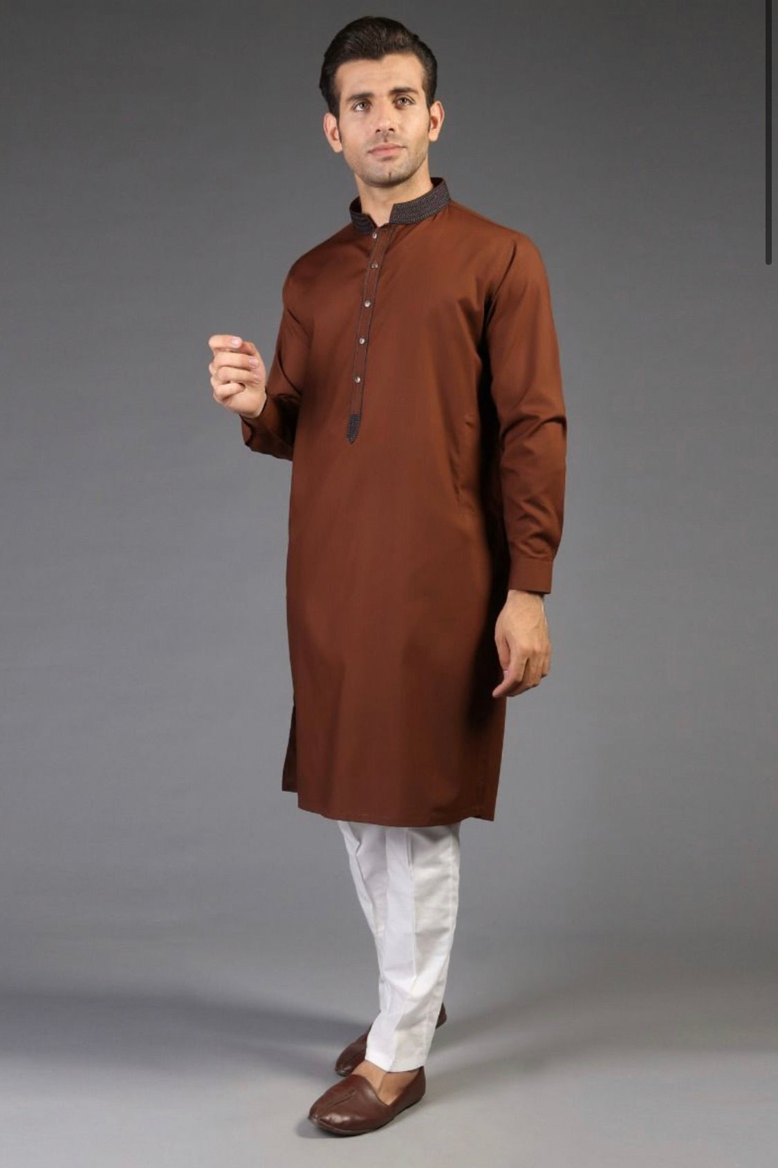 Amir Adnan Collection - Classic Poly Viscose Embroidered Prine Needle Classic Fit Kurta