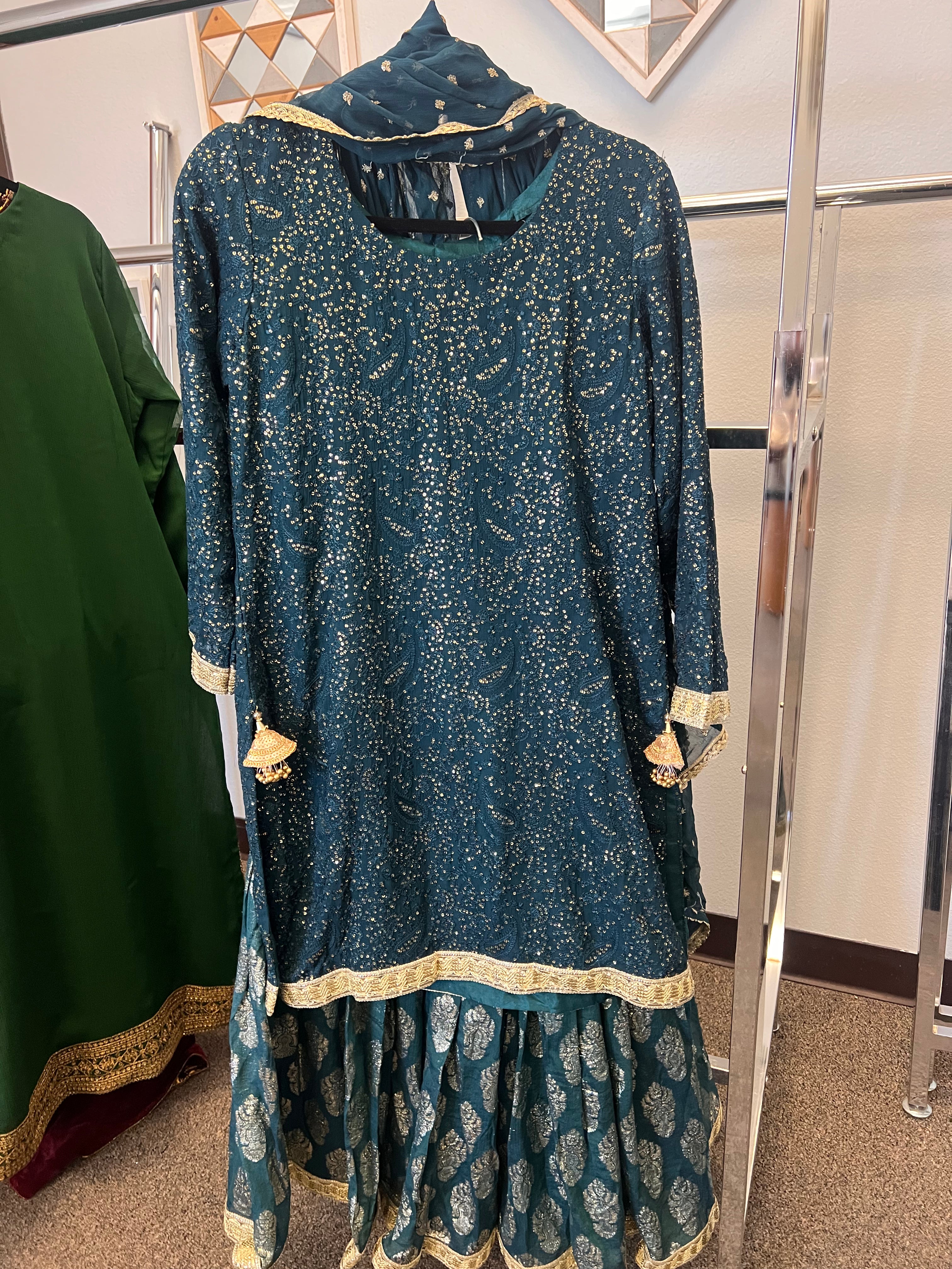 Teal banarsi chiffon Gharara