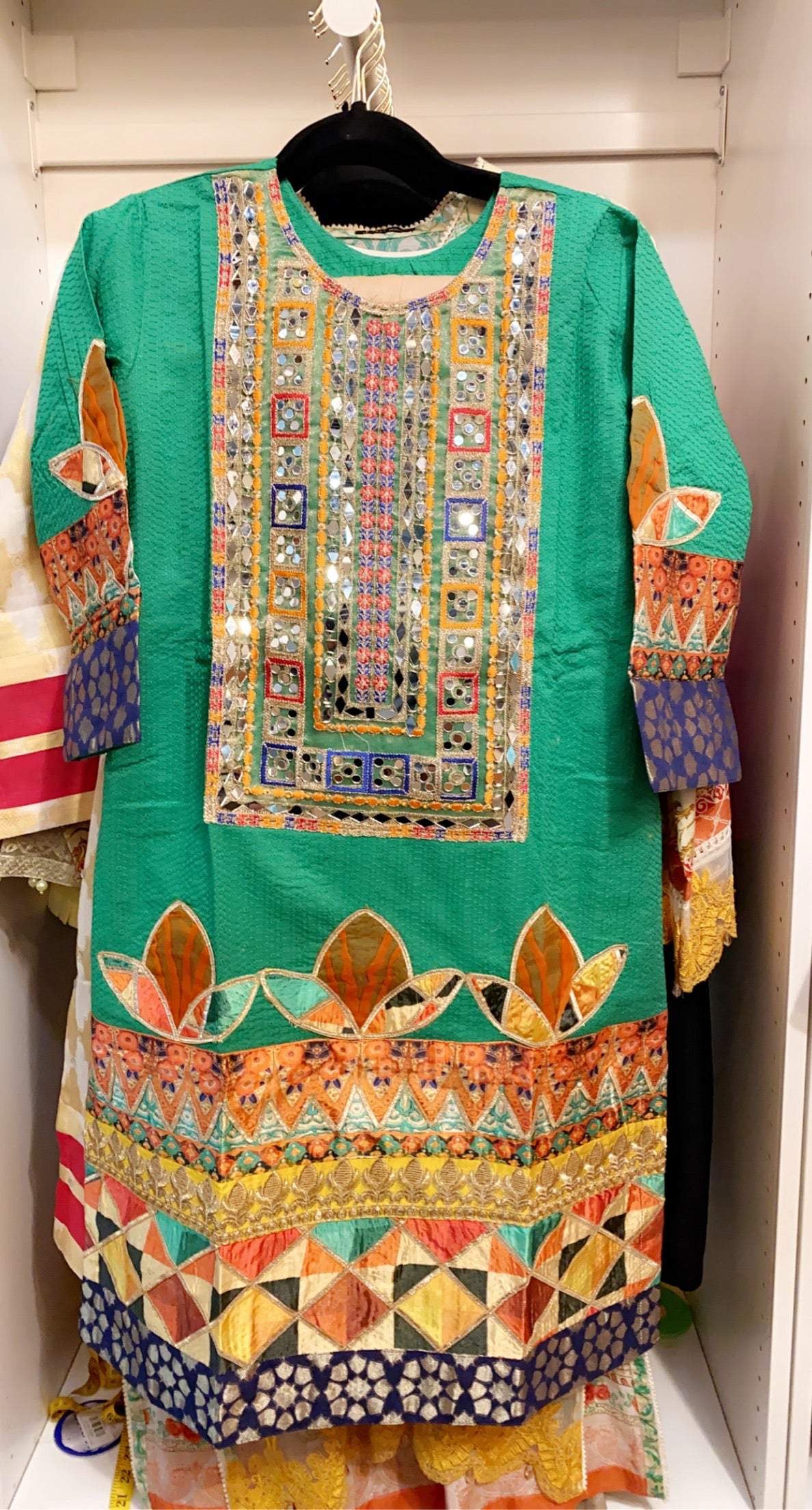 Green Mirror Worked Embroidered Dress