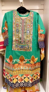 Green Mirror Worked Embroidered Dress