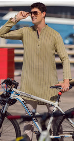Load image into Gallery viewer, OLIVE GREEN COTTON KURTA - AL-K-1059
