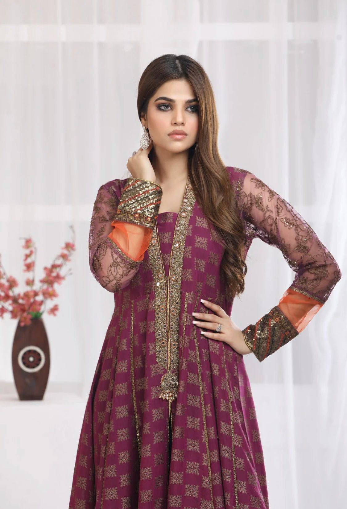 NF-5063 Burgandy Jacquard dress