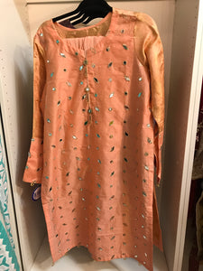 Peach Mirror Worked Embroidered Dress