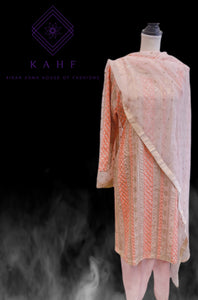 Peach & Gold Chiffon Suit