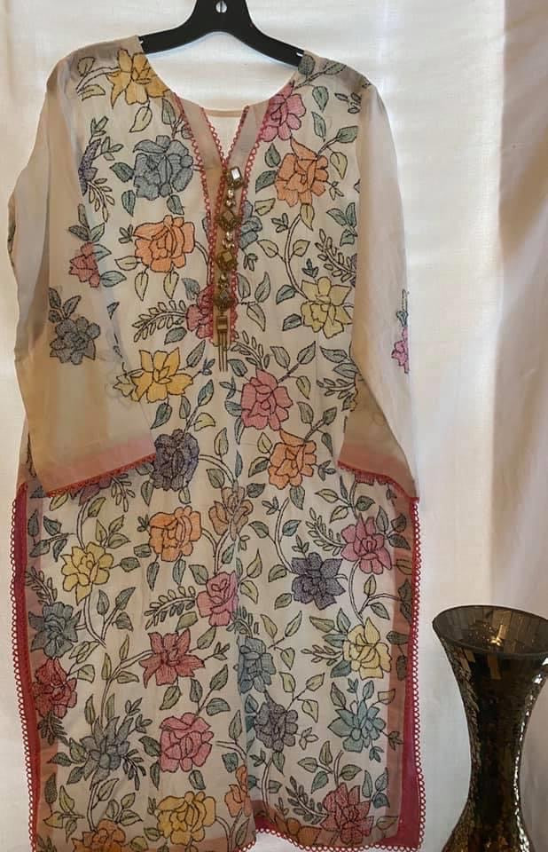 White Hand Embroidered Shadow Work Dress KAHF.US White Hand Embroidered Shadow Work Dress KAHF.US