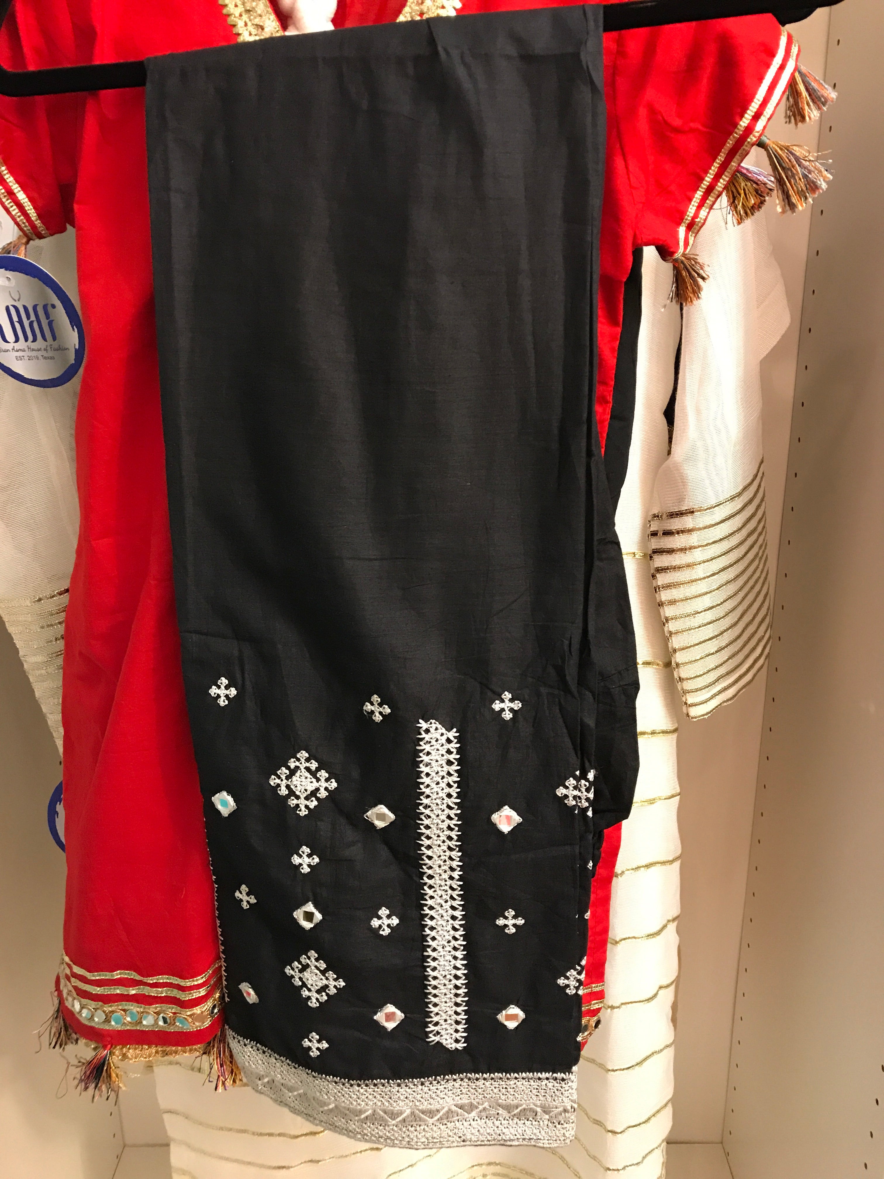 Black And White mirror Worked Embroidered Shalwar