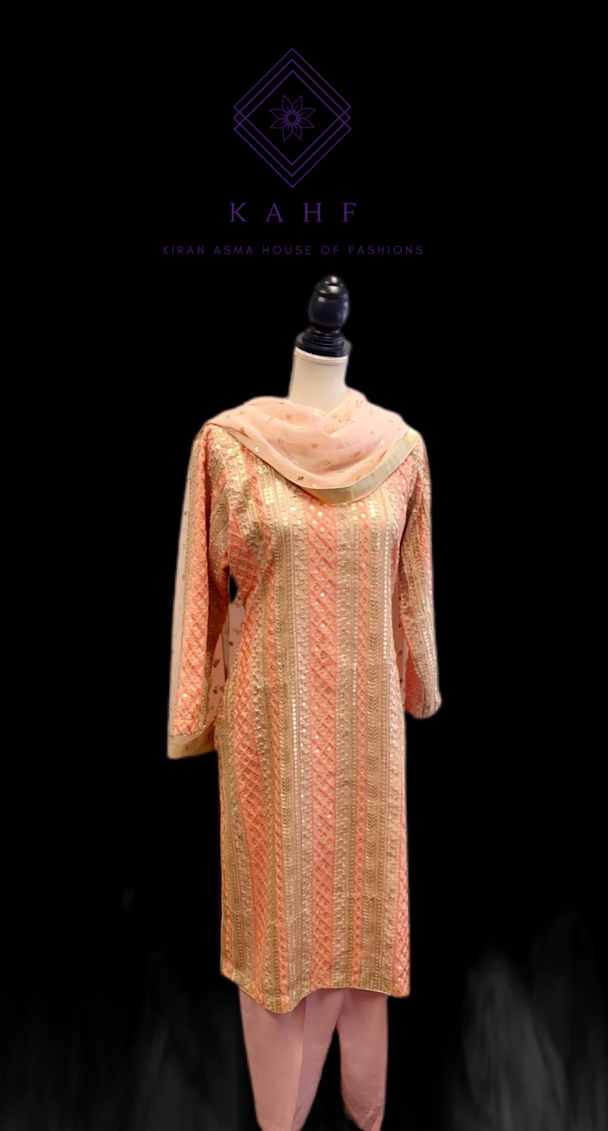 Peach & Gold Chiffon Suit