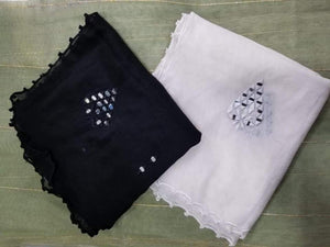 Black Cotton Net Mirrored Embroidered Dopatta