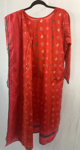 Red Chunri Print Lawn Dress