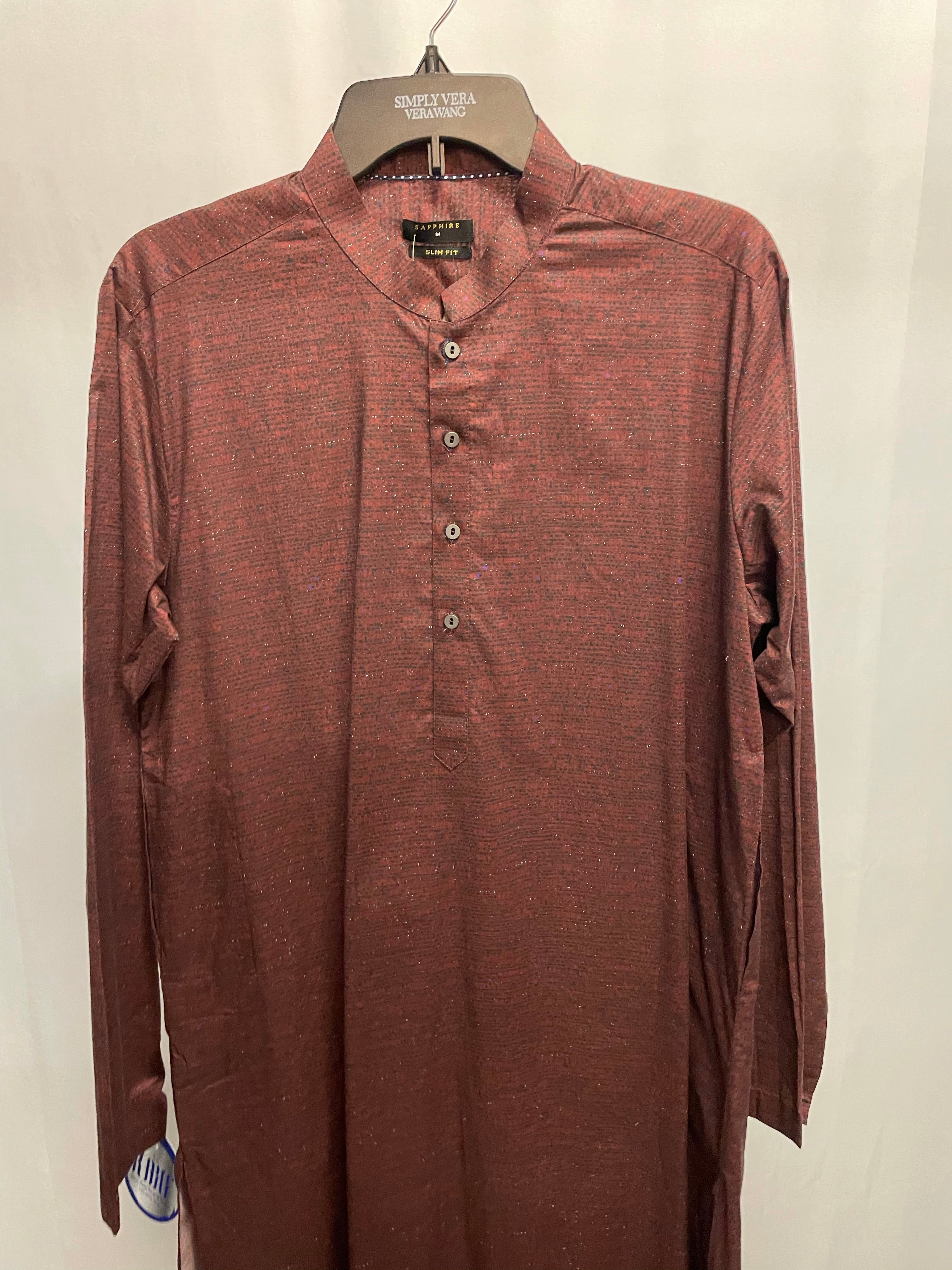 Dark Red with Digital pattern Collared Shikara Kurta - Slim Fit
