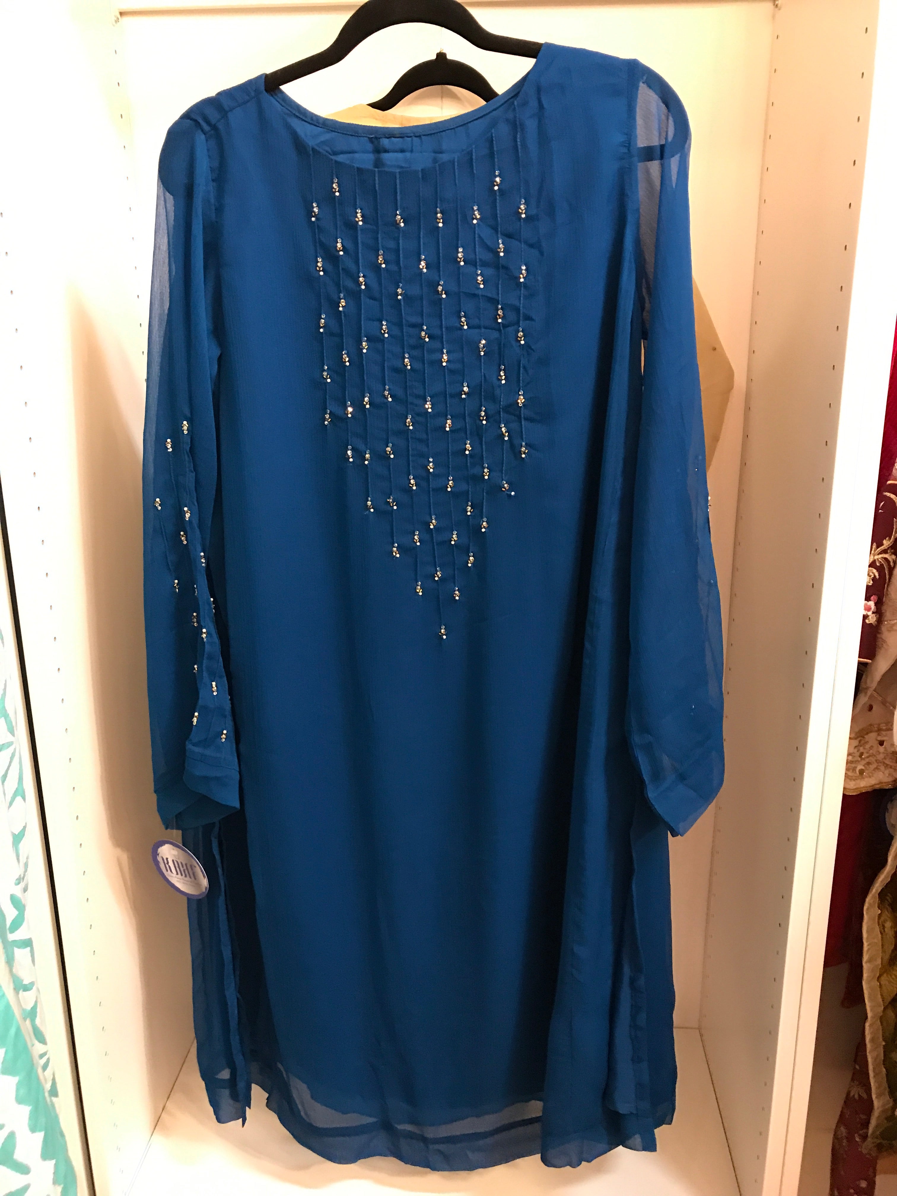 Dark Teal Chiffon Embroidered Shirt