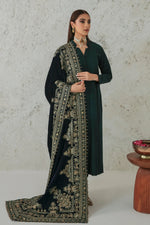 Load image into Gallery viewer, Green embroidered Valvet shawl.
