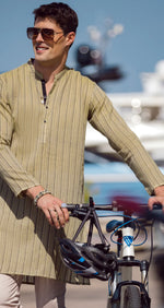 Load image into Gallery viewer, OLIVE GREEN COTTON KURTA - AL-K-1059
