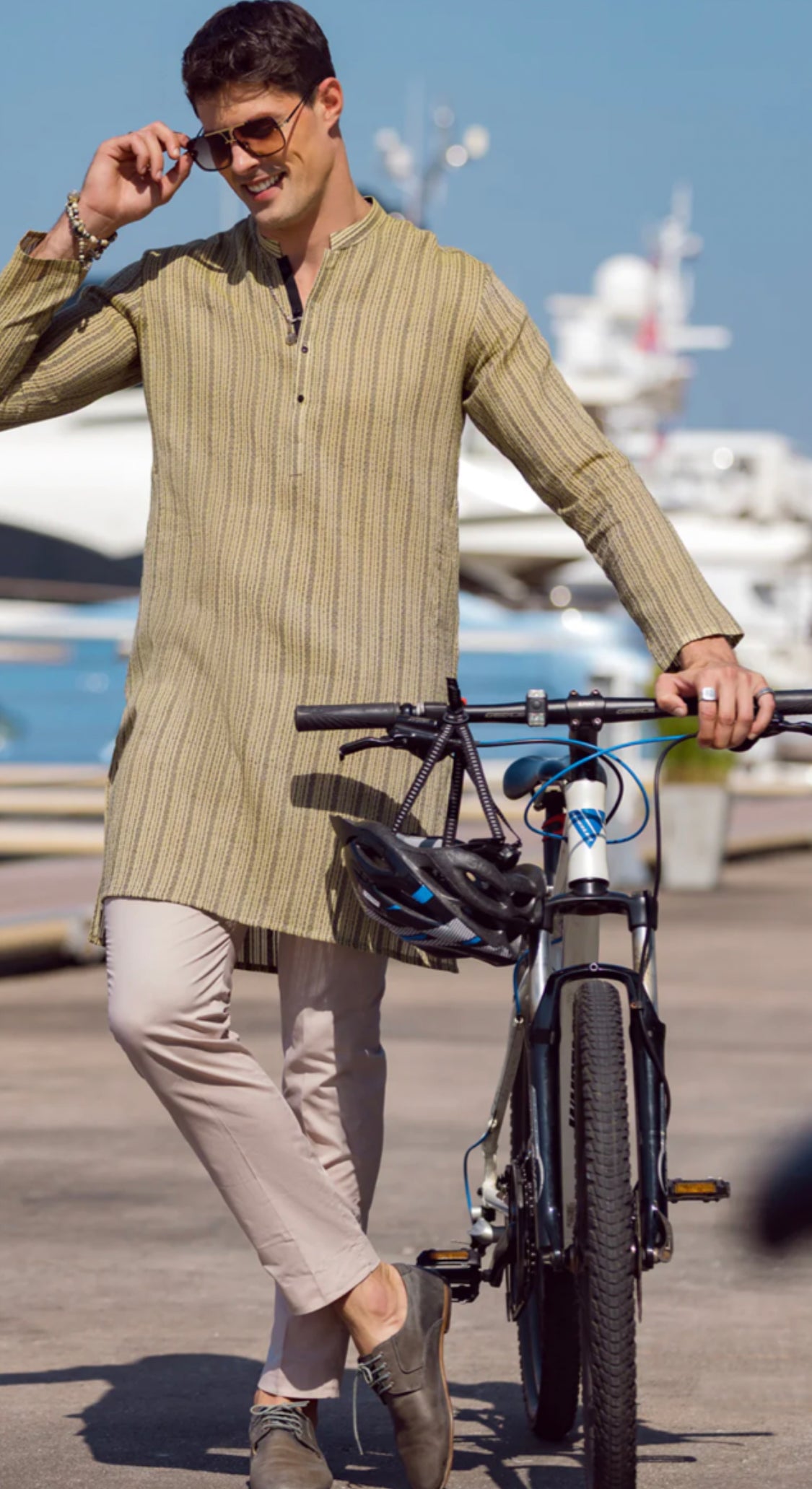 OLIVE GREEN COTTON KURTA - AL-K-1059