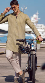 Load image into Gallery viewer, OLIVE GREEN COTTON KURTA - AL-K-1059
