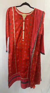 Red Chunri Print Lawn Dress