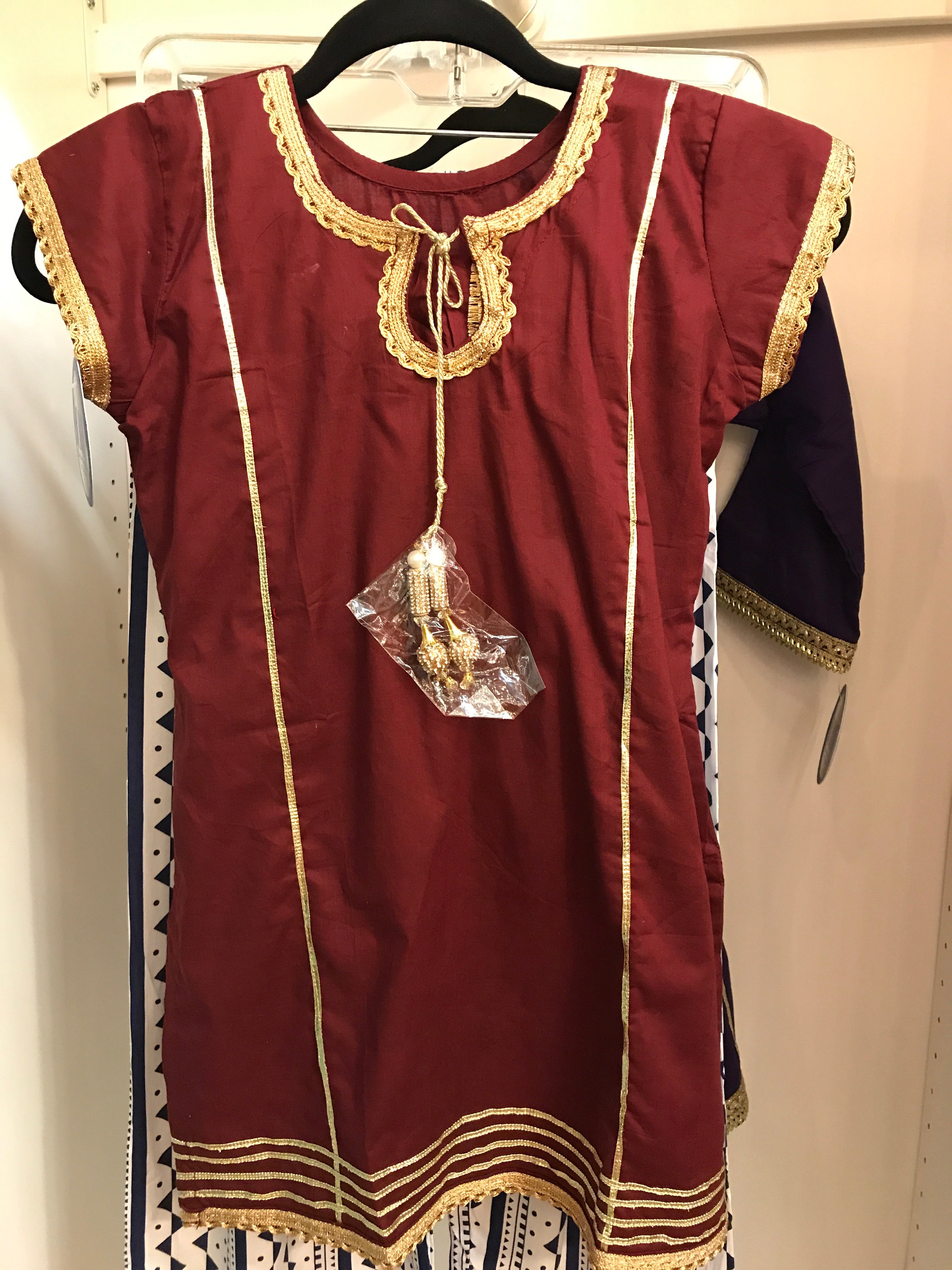 Maroon And Gold Kid's Dress