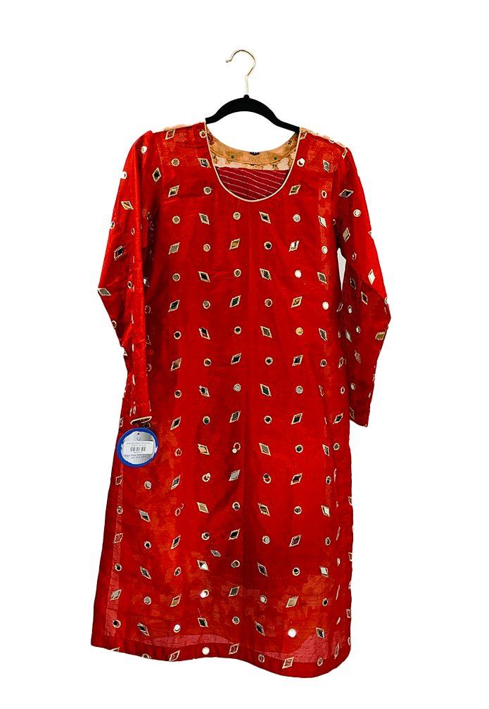 Red/ Peach Mirror Work Dress