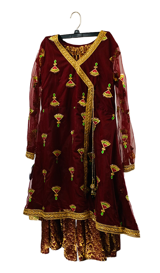 Maroon Embroidered Teen Gharara