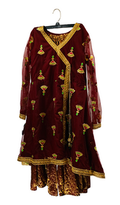 Maroon Embroidered Teen Gharara