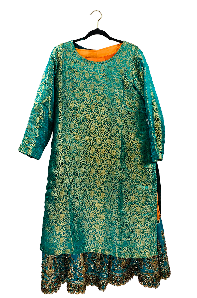 Green and Blue Banarsi Gharara Suit